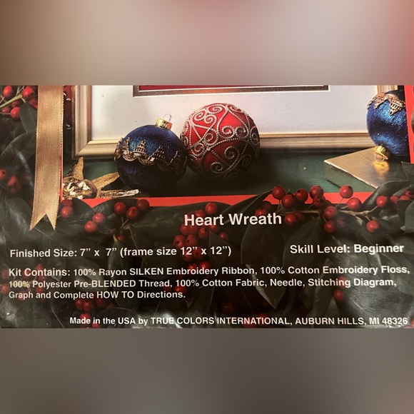 True Color Ribbon Embroidery Kit Heart Wreath 70011 Christmas Beginner Level NEW - Picture 3 of 3